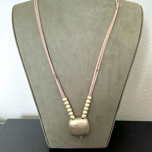 C 1946 Silver Tone Beaded Cloth Necklace